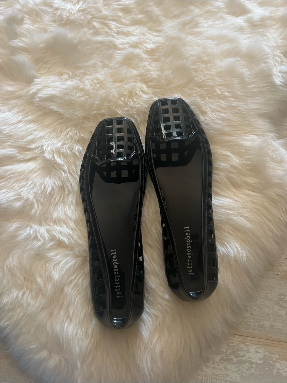 Jeffrey Campbell Black Patent Lattice Square-Toe Flats